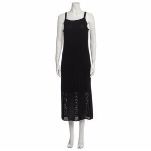 Theory Pointelle Textured Knit Midi Dress Sleeveless Straight Fit Black M NWT